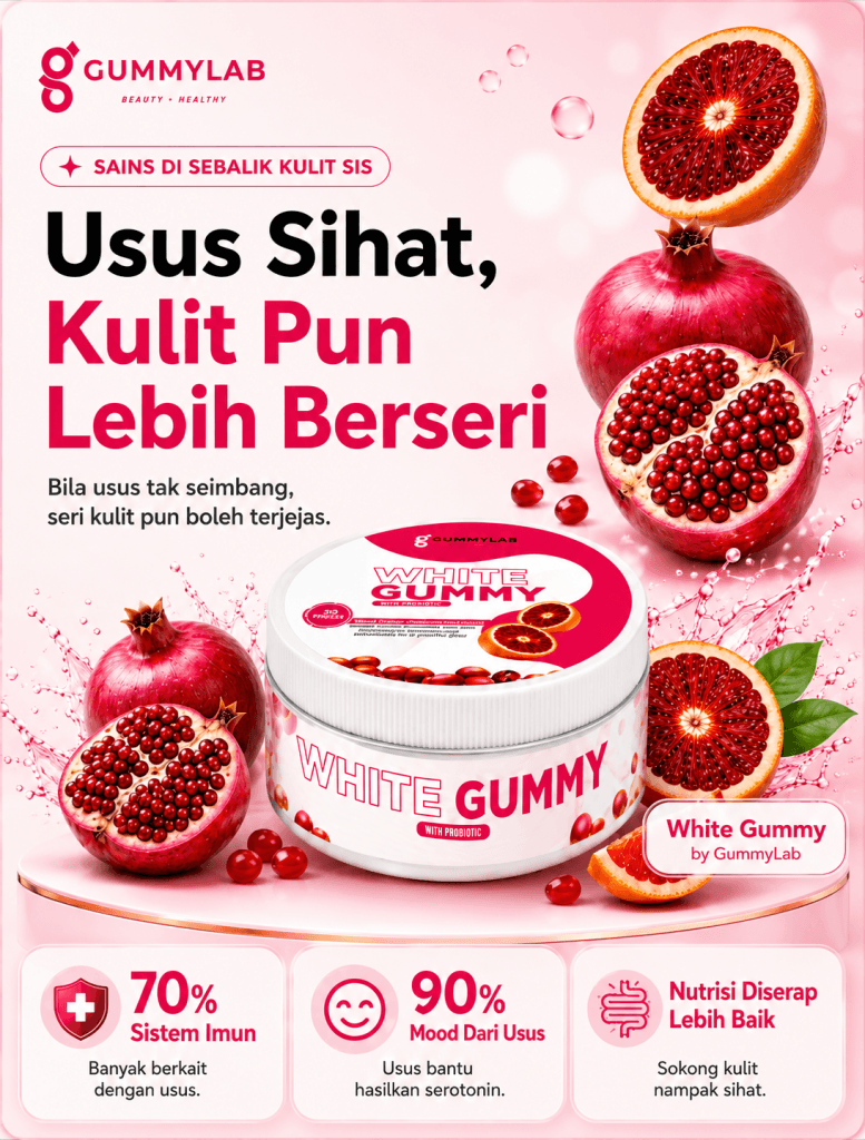 White Gummy dengan delima, probiotik dan prebiotik untuk rutin kecantikan dari dalam