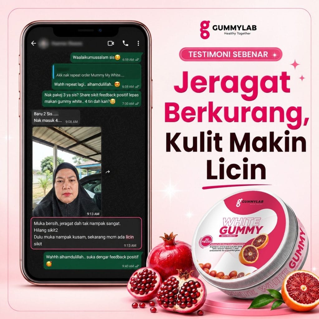 Paparan testimoni WhatsApp pelanggan White Gummy
